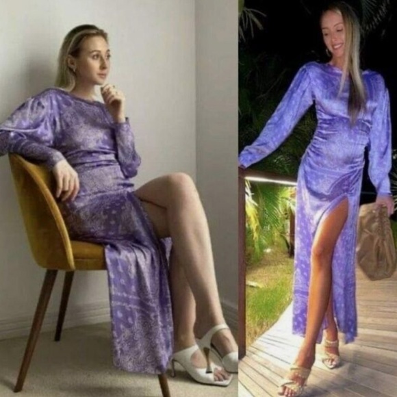 ZARA Purple Paisley Print Satin‎ Midi Dress Blogger Favorite sz XS Party Wedding - Picture 3 of 16